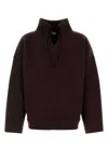 Bottega Veneta Chunky Compact Wool Blend V-neck Sweater In Brown