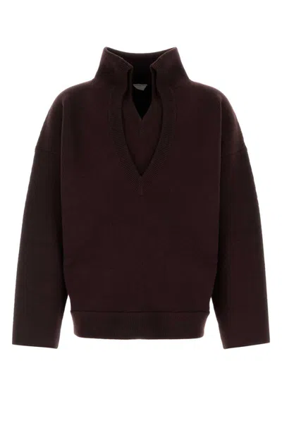 Bottega Veneta V-neck Wool Sweater Long Sleeves In Burgundy