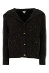 Bottega Veneta Melange Dark Brown Wool Blend Cardigan In Brown