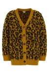 Bottega Veneta Womens V-neck Leopard Wool-blend Cardigan Egg Yolk Fondant In Brown