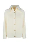 Bottega Veneta Women Cream Stretch Cotton Blend Cardigan In Grey