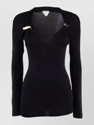 Bottega Veneta Knitwear Long Sleeves V Neck Metal Accents In Blue