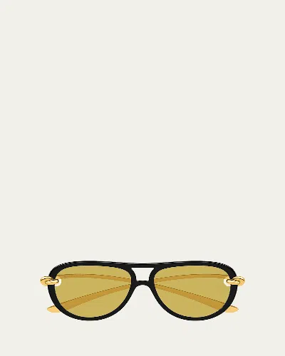 Bottega Veneta Bv1418s Signature Icons 001 Black Gold Yellow Sunglasses In Multi