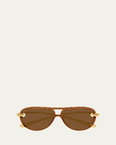 Bottega Veneta Knot 58mm Aviator Sunglasses In Brown