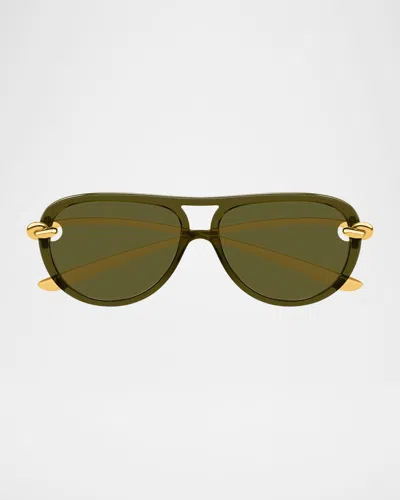 Bottega Veneta Eyewear Aviator Frame Sunglasses In Green