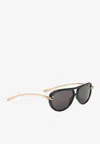 Bottega Veneta Aviator Sunglasses With Curved Arms And Gold-tone Metallic Temples In White