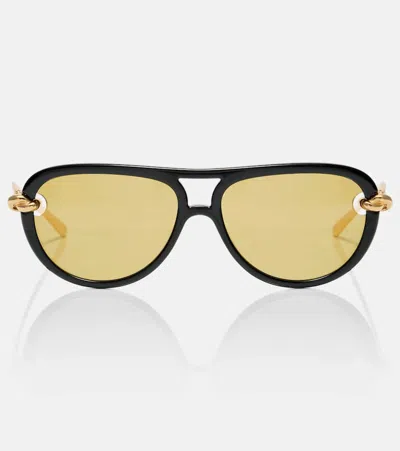 Bottega Veneta Bv1418s Signature Icons 001 Black Gold Yellow Sunglasses In Multi