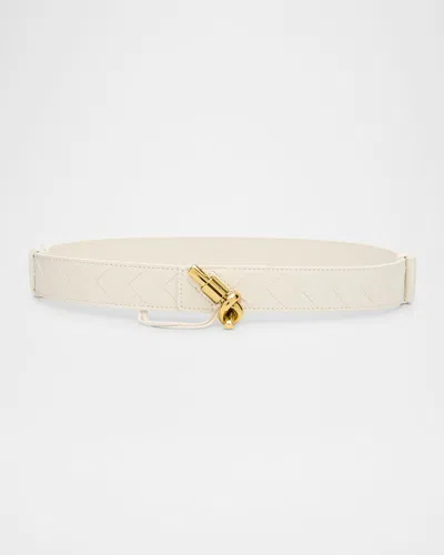 Bottega Veneta Knot Buckle Medium Calf Leather Belt In Neutral