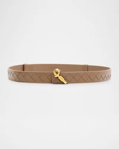 Bottega Veneta Knot Buckle Medium Calf Leather Belt In 2360 Pinecone M Brass
