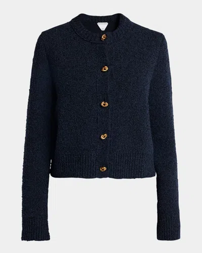 Bottega Veneta Knot-button Boucle Knit Cardigan In Blue