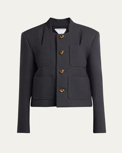 Bottega Veneta Knot-button Light Structured Cotton Jacket In Black