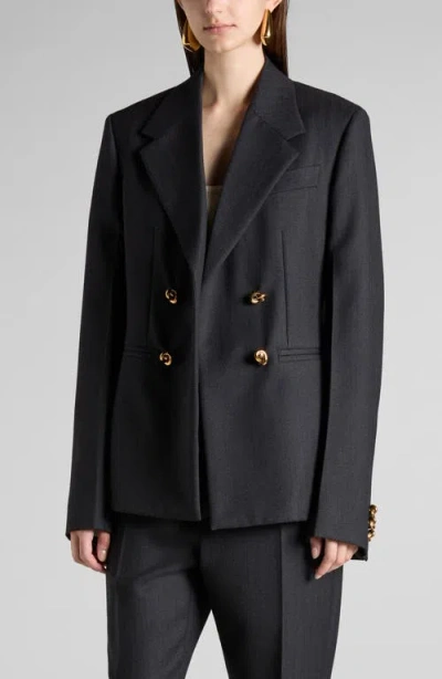 Bottega Veneta Double-breasted Wool Blazer With Embellished Buttons In Black