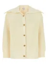 Bottega Veneta Women Cream Stretch Cotton Blend Cardigan In Beige