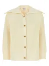 Bottega Veneta Women Cream Stretch Cotton Blend Cardigan In Beige