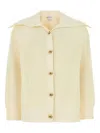 Bottega Veneta Women Cream Stretch Cotton Blend Cardigan In Beige