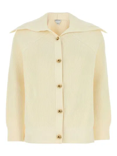 Bottega Veneta Knot Buttons Ribbed Wool Cardigan In Neutral