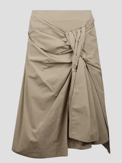 Bottega Veneta Knot Detail Compact Cotton Skirt In Light Brown