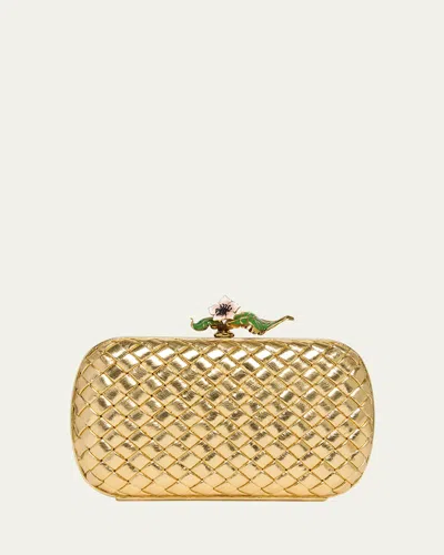 Bottega Veneta Knot Flower Metallic Leather Minaudiere In Gold Cherry Bloss-mb