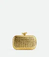 Bottega Veneta Knot Intrecciato Metallic Leather Clutch In Gold