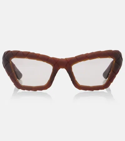 Bottega Veneta Knot Intrecciato Cat-eye Sunglasses In Brown