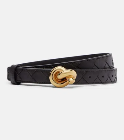 Bottega Veneta Knot Intrecciato Leather Belt In Brown