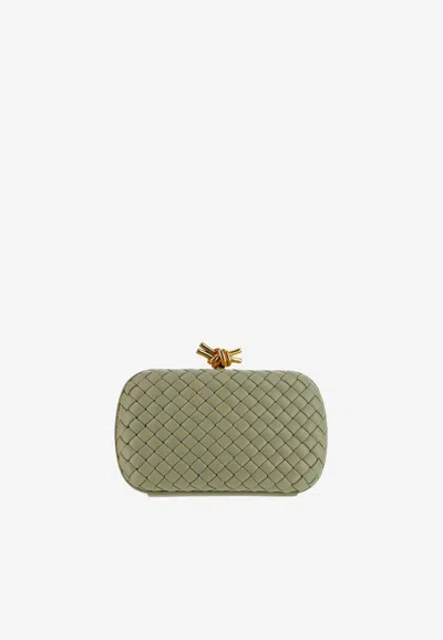 Bottega Veneta Knot Intrecciato Leather Clutch Bag In Travertine