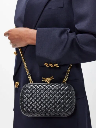 Bottega Veneta Knot Intrecciato-leather Cross-body Bag In Black & Muse Brass