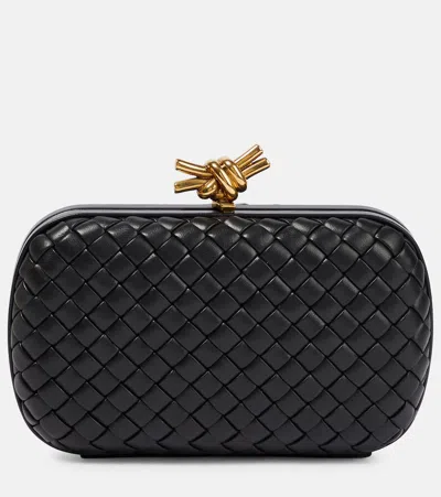 Bottega Veneta Knot Intreccio Leather Clutch In Black-m Brass