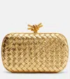 Bottega Veneta Knot Intrecciato Metallic Leather Clutch In Gold