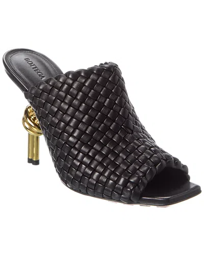 Bottega Veneta Leather Woven Mules With Metal Knot Heel In Black