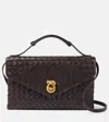 Bottega Veneta Knot Lock Medium Intrecciato Leather Shoulder Bag In Brown