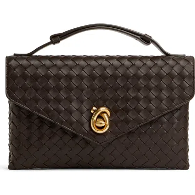 Bottega Veneta Women Knot Lock Leather Shoulder Bag With Intrecciato Motif In Ebony