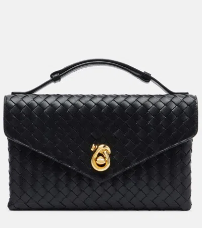 Bottega Veneta Knot Lock Intrecciato Leather Tote Bag In Black