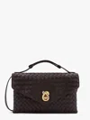 Bottega Veneta Women Knot Lock Leather Shoulder Bag With Intrecciato Motif In Brown