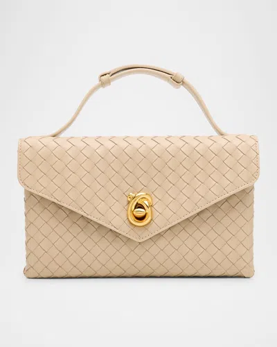 Bottega Veneta Knot Lock Leather Top-handle Bag In Ecru