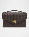 Bottega Veneta Knot Lock Medium Intrecciato Leather Shoulder Bag In Fondant