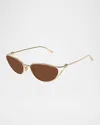 Bottega Veneta Knot Metal Cat-eye Sunglasses In Shiny Rose Gold Btv