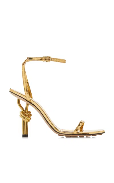 Bottega Veneta Metallic Knot-heel Ankle-strap Sandals In Gold