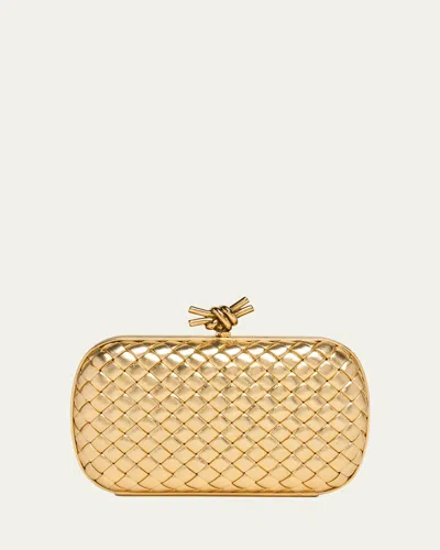 Bottega Veneta Knot Padded Metallic Leather Clutch Bag In Gold Muse