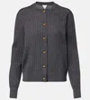 Bottega Veneta Grey Crewneck Cardigan With Knot Buttons Closure And Ribbed Knit In Wool Woman