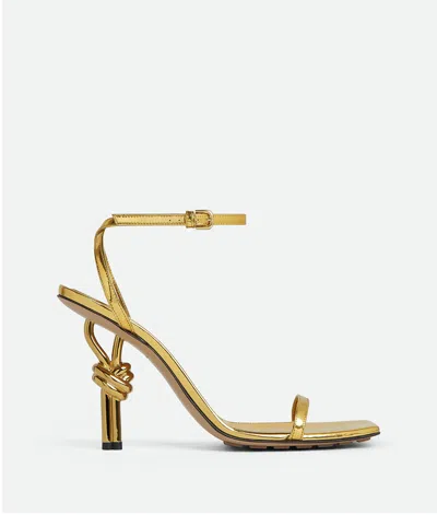 Bottega Veneta Metallic Knot-heel Ankle-strap Sandals In Gold