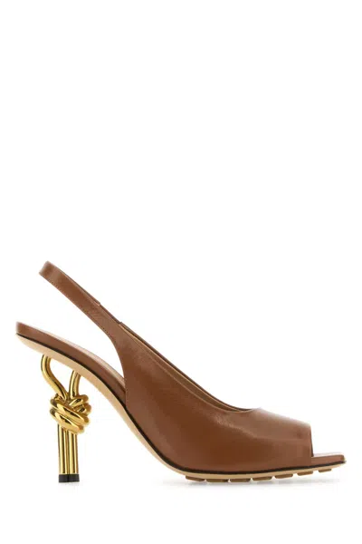 Bottega Veneta Elegant Leather Knot Sandals With 9 Cm Heel In Brown
