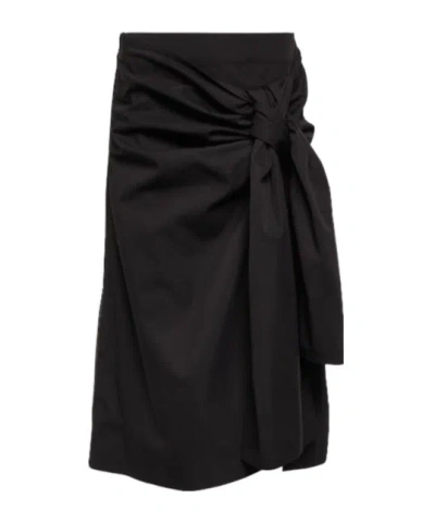 Bottega Veneta Gathered Cotton And Silk Midi Skirt In Black