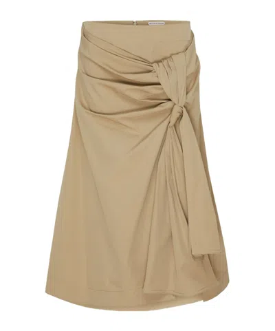 Bottega Veneta Compact Cotton Skirt With Knot Detail In Beige