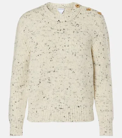 Bottega Veneta Button-detailed Ribbed Wool-blend Sweater In White
