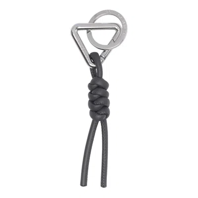 Bottega Veneta Silver & Gray Triangle Key Ring Keychain In Black