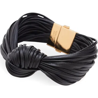 Bottega Veneta Knotted Leather Bracelet In Black