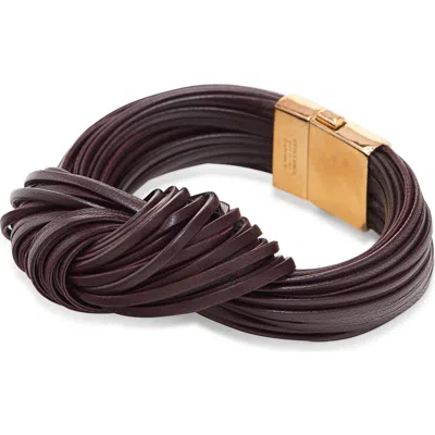 Bottega Veneta Knotted Leather Bracelet In Burgundy