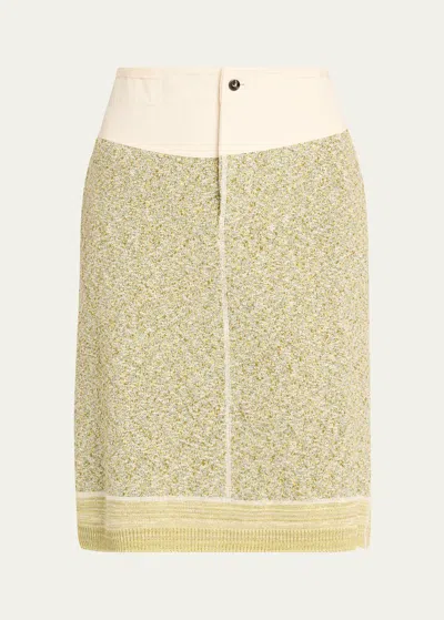 Bottega Veneta Knotted Mouline Cotton Jersey Midi Skirt In Ivory