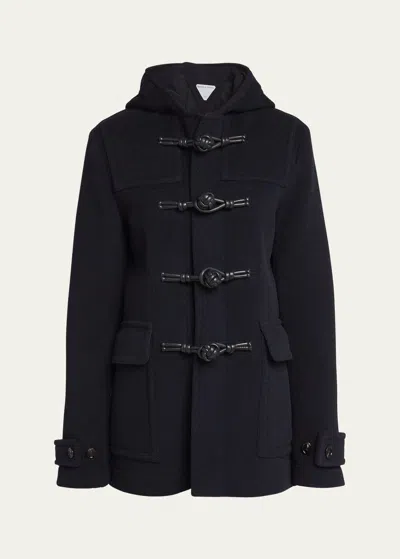 Bottega Veneta Knotted Wool Hood Coat In Blue